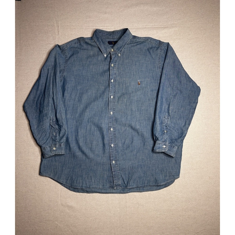 Polo Ralph Lauren Chambray Button Down Shirt Men's 3XL Big Blue Pony Logo Casual